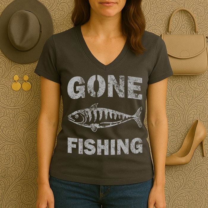 Gone Fishing Women's V-Neck T-Shirt