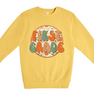 Groovy First Grade Teachers Kids Retro Hippie Back To School Premium Crewneck Sweatshirt