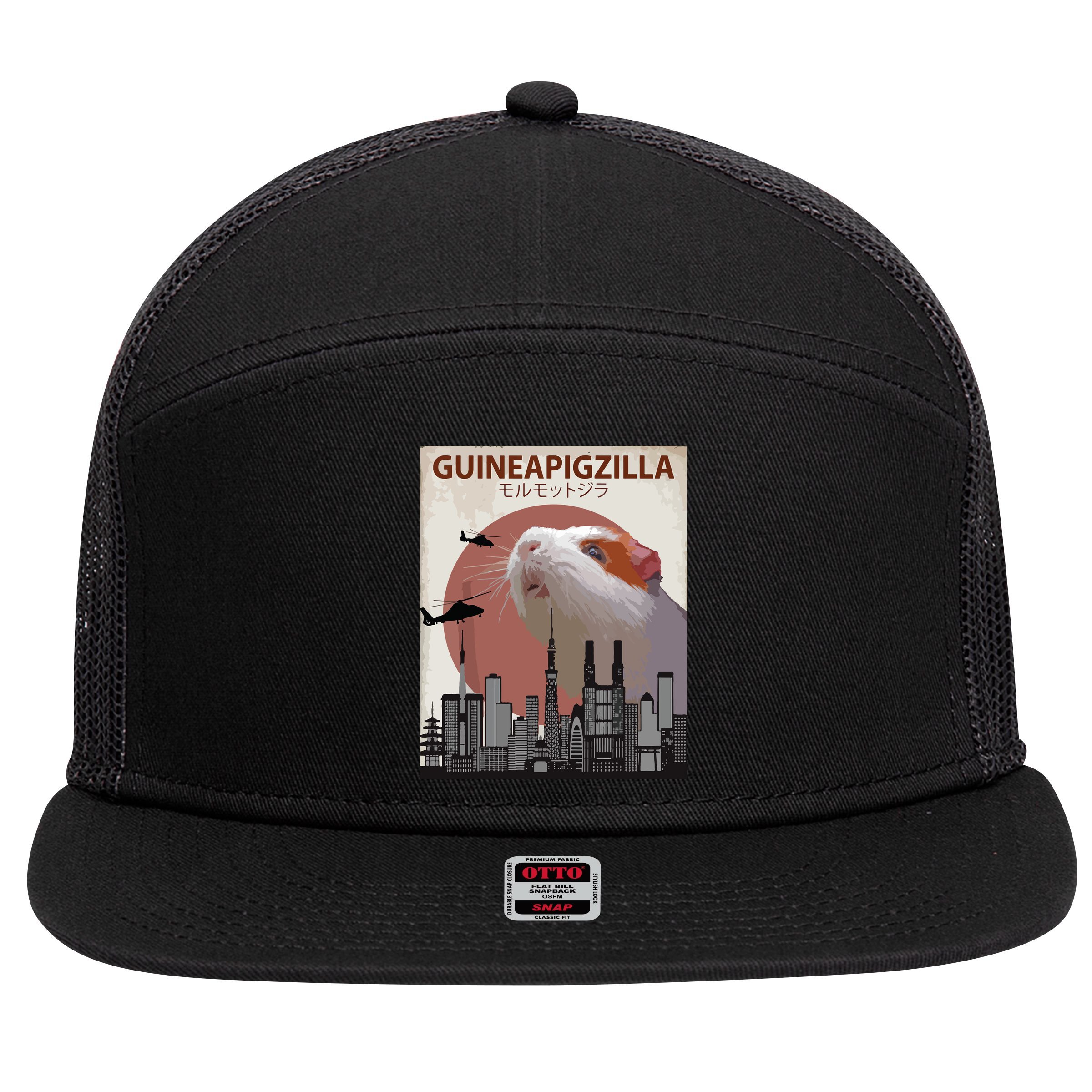 Guineapigzilla Funny Guinea Pig Gift 7 Panel Mesh Trucker Snapback Hat