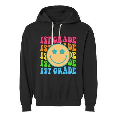 Groovy First Grade Vibes Face Retro Teachers Back To School Garment-Dyed Fleece Hoodie