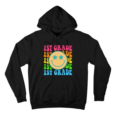 Groovy First Grade Vibes Face Retro Teachers Back To School Hoodie