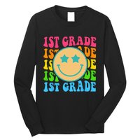 Groovy First Grade Vibes Face Retro Teachers Back To School Long Sleeve Shirt