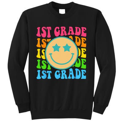 Groovy First Grade Vibes Face Retro Teachers Back To School Sweatshirt