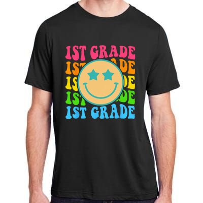 Groovy First Grade Vibes Face Retro Teachers Back To School Adult ChromaSoft Performance T-Shirt