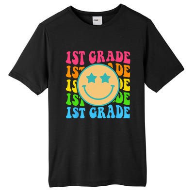 Groovy First Grade Vibes Face Retro Teachers Back To School Tall Fusion ChromaSoft Performance T-Shirt