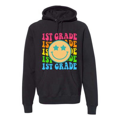 Groovy First Grade Vibes Face Retro Teachers Back To School Premium Hoodie