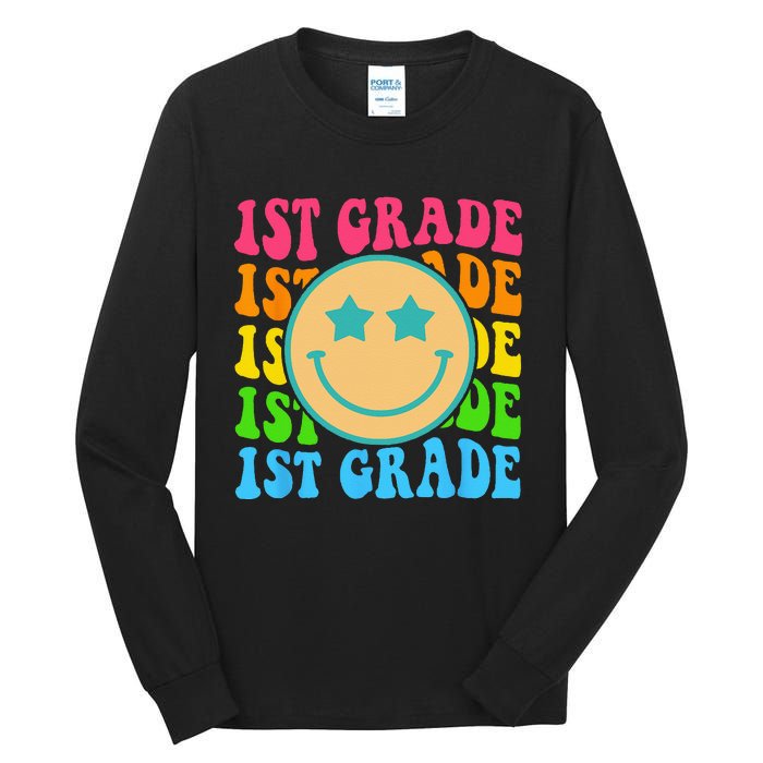 Groovy First Grade Vibes Face Retro Teachers Back To School Tall Long Sleeve T-Shirt