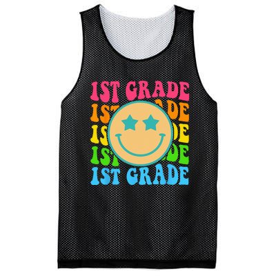 Groovy First Grade Vibes Face Retro Teachers Back To School Mesh Reversible Basketball Jersey Tank