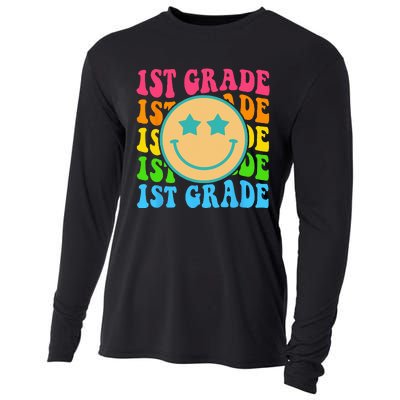 Groovy First Grade Vibes Face Retro Teachers Back To School Cooling Performance Long Sleeve Crew