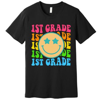 Groovy First Grade Vibes Face Retro Teachers Back To School Premium T-Shirt