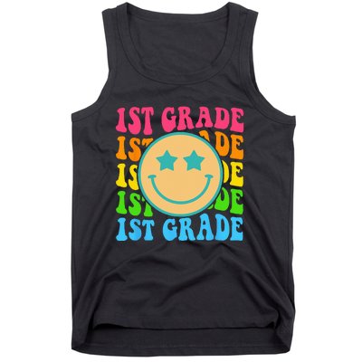 Groovy First Grade Vibes Face Retro Teachers Back To School Tank Top