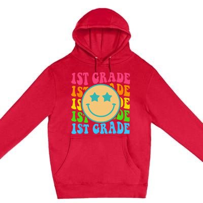 Groovy First Grade Vibes Face Retro Teachers Back To School Premium Pullover Hoodie