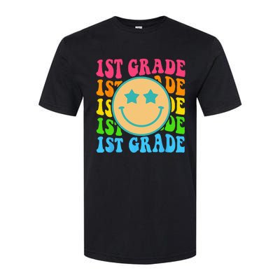 Groovy First Grade Vibes Face Retro Teachers Back To School Softstyle CVC T-Shirt