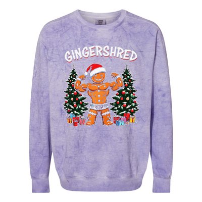 Gingershred Funny Gingerbread Man Gym Bodybuilding Christmas Colorblast Crewneck Sweatshirt