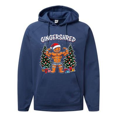 Gingershred Funny Gingerbread Man Gym Bodybuilding Christmas Performance Fleece Hoodie