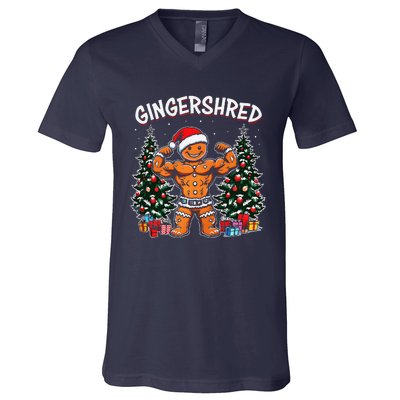 Gingershred Funny Gingerbread Man Gym Bodybuilding Christmas V-Neck T-Shirt