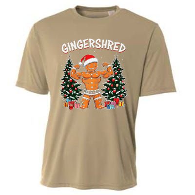 Gingershred Funny Gingerbread Man Gym Bodybuilding Christmas Cooling Performance Crew T-Shirt