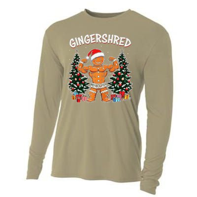 Gingershred Funny Gingerbread Man Gym Bodybuilding Christmas Cooling Performance Long Sleeve Crew