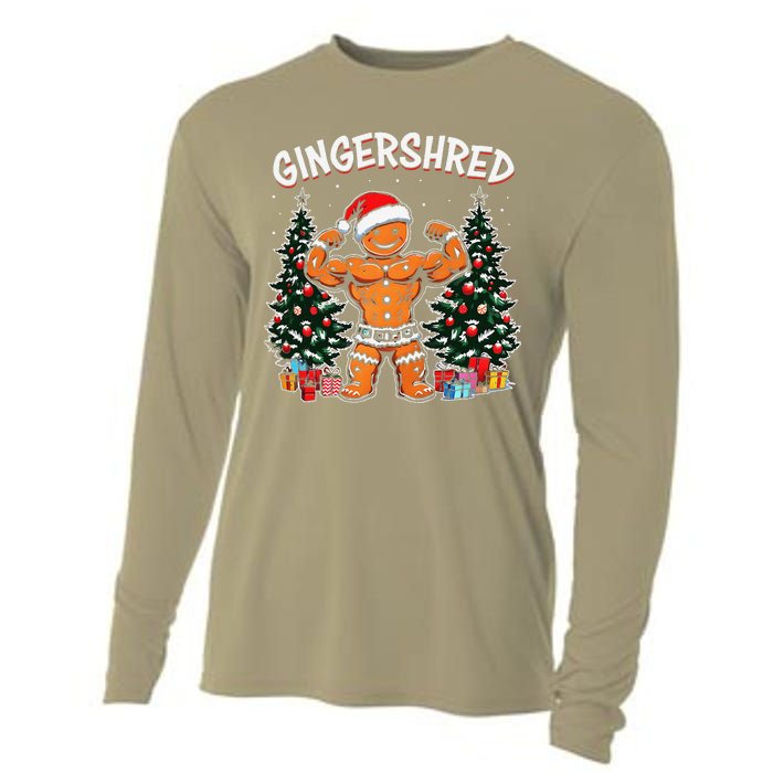 Gingershred Funny Gingerbread Man Gym Bodybuilding Christmas Cooling Performance Long Sleeve Crew