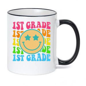 Groovy First Grade Vibes Face Retro Teachers Back To School 11oz Black Color Changing Mug