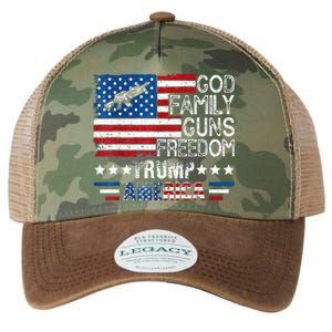 God Family Guns & Freedom Pro Trump 2024 Maga American Flag Legacy Tie Dye Trucker Hat