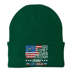 God Family Guns & Freedom Pro Trump 2024 Maga American Flag Knit Cap Winter Beanie