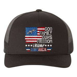 God Family Guns & Freedom Pro Trump 2024 Maga American Flag Yupoong Adult 5-Panel Trucker Hat