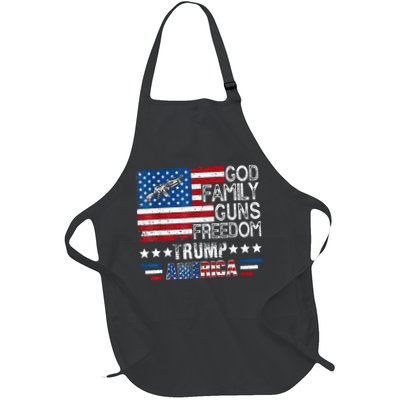 God Family Guns & Freedom Pro Trump 2024 Maga American Flag Full-Length Apron With Pockets