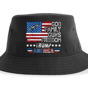 God Family Guns & Freedom Pro Trump 2024 Maga American Flag Sustainable Bucket Hat