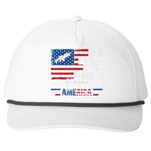 God Family Guns & Freedom Pro Trump 2024 Maga American Flag Snapback Five-Panel Rope Hat