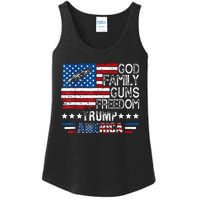 God Family Guns & Freedom Pro Trump 2024 Maga American Flag Ladies Essential Tank