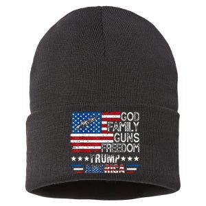 God Family Guns & Freedom Pro Trump 2024 Maga American Flag Sustainable Knit Beanie