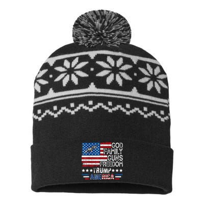 God Family Guns & Freedom Pro Trump 2024 Maga American Flag USA-Made Snowflake Beanie