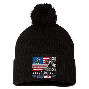 God Family Guns & Freedom Pro Trump 2024 Maga American Flag Pom Pom 12in Knit Beanie