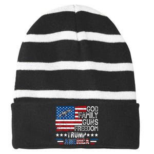 God Family Guns & Freedom Pro Trump 2024 Maga American Flag Striped Beanie with Solid Band