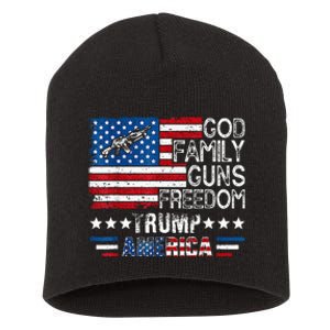 God Family Guns & Freedom Pro Trump 2024 Maga American Flag Short Acrylic Beanie