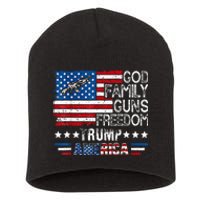 God Family Guns & Freedom Pro Trump 2024 Maga American Flag Short Acrylic Beanie