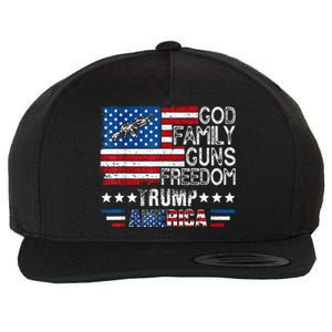 God Family Guns & Freedom Pro Trump 2024 Maga American Flag Wool Snapback Cap