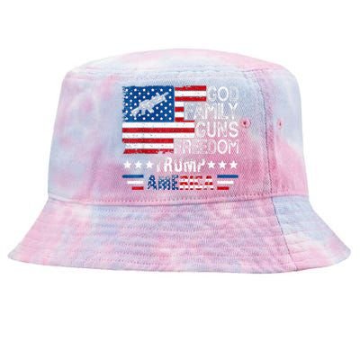 God Family Guns & Freedom Pro Trump 2024 Maga American Flag Tie-Dyed Bucket Hat