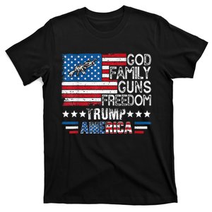 God Family Guns & Freedom Pro Trump 2024 Maga American Flag T-Shirt