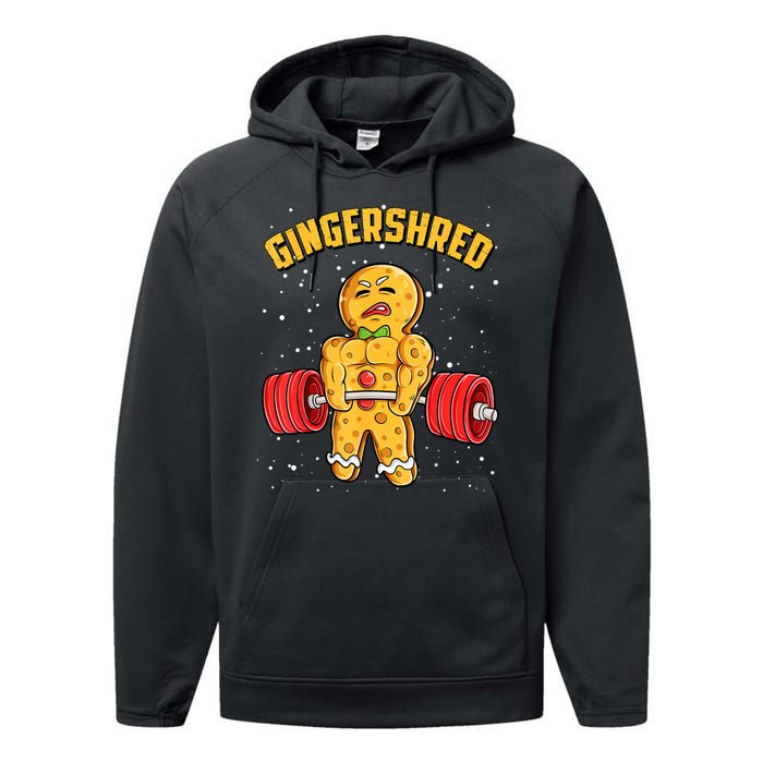 Gingershred Funny Gingerbread Gym Bodybuilding Christmas Performance Fleece Hoodie