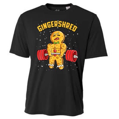 Gingershred Funny Gingerbread Gym Bodybuilding Christmas Cooling Performance Crew T-Shirt