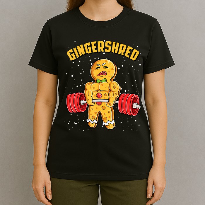 Gingershred Funny Gingerbread Gym Bodybuilding Christmas T-Shirt