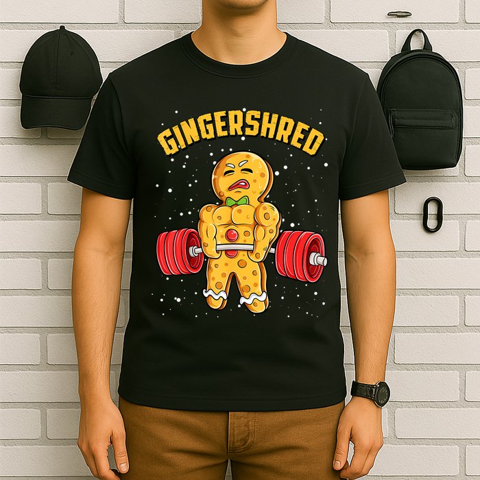 Gingershred Funny Gingerbread Gym Bodybuilding Christmas T-Shirt