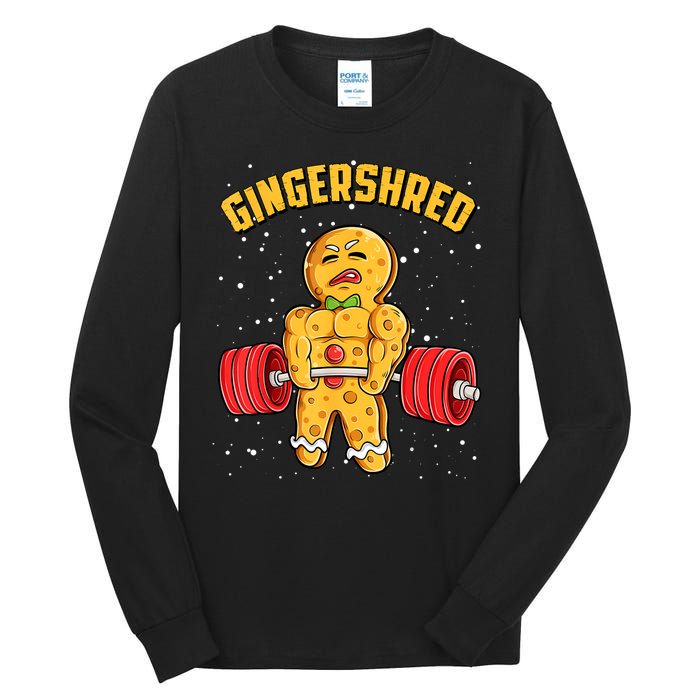 Gingershred Funny Gingerbread Gym Bodybuilding Christmas Tall Long Sleeve T-Shirt