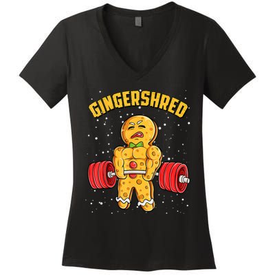 Gingershred Funny Gingerbread Gym Bodybuilding Christmas Women's V-Neck T-Shirt