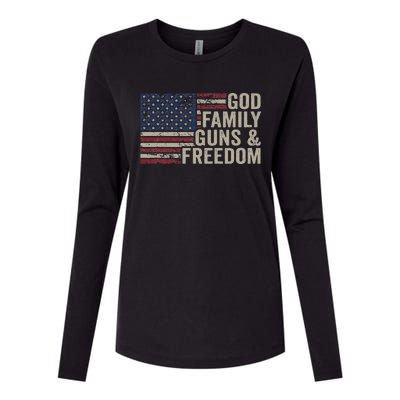 God Family Guns & Freedom Pro Gun Vintage Usa Flag Womens Cotton Relaxed Long Sleeve T-Shirt