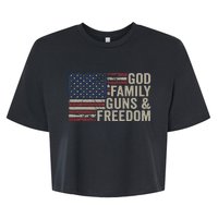 God Family Guns & Freedom Pro Gun Vintage Usa Flag Bella+Canvas Jersey Crop Tee