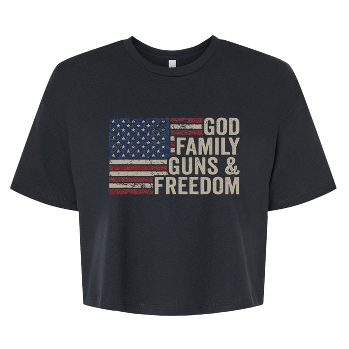 God Family Guns & Freedom Pro Gun Vintage Usa Flag Bella+Canvas Jersey Crop Tee