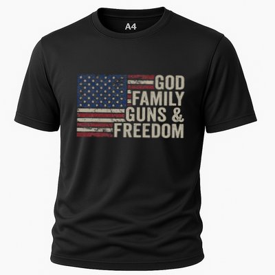 God Family Guns & Freedom Pro Gun Vintage Usa Flag Performance Shirt